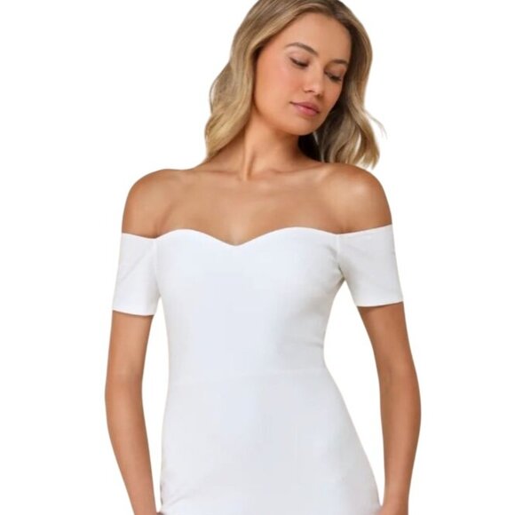 NEW Lulus How Much I Care Ivory Off-the-Shoulder Trumpet Midi Dress‎ Size XL - Picture 3 of 16